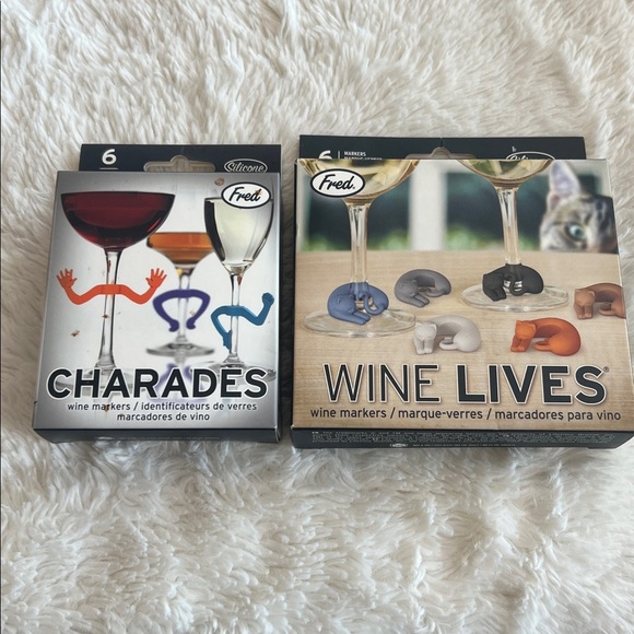 Fred Other - Wine Glass Charms 6 Wine Lives Charades Wine Markers NEW!